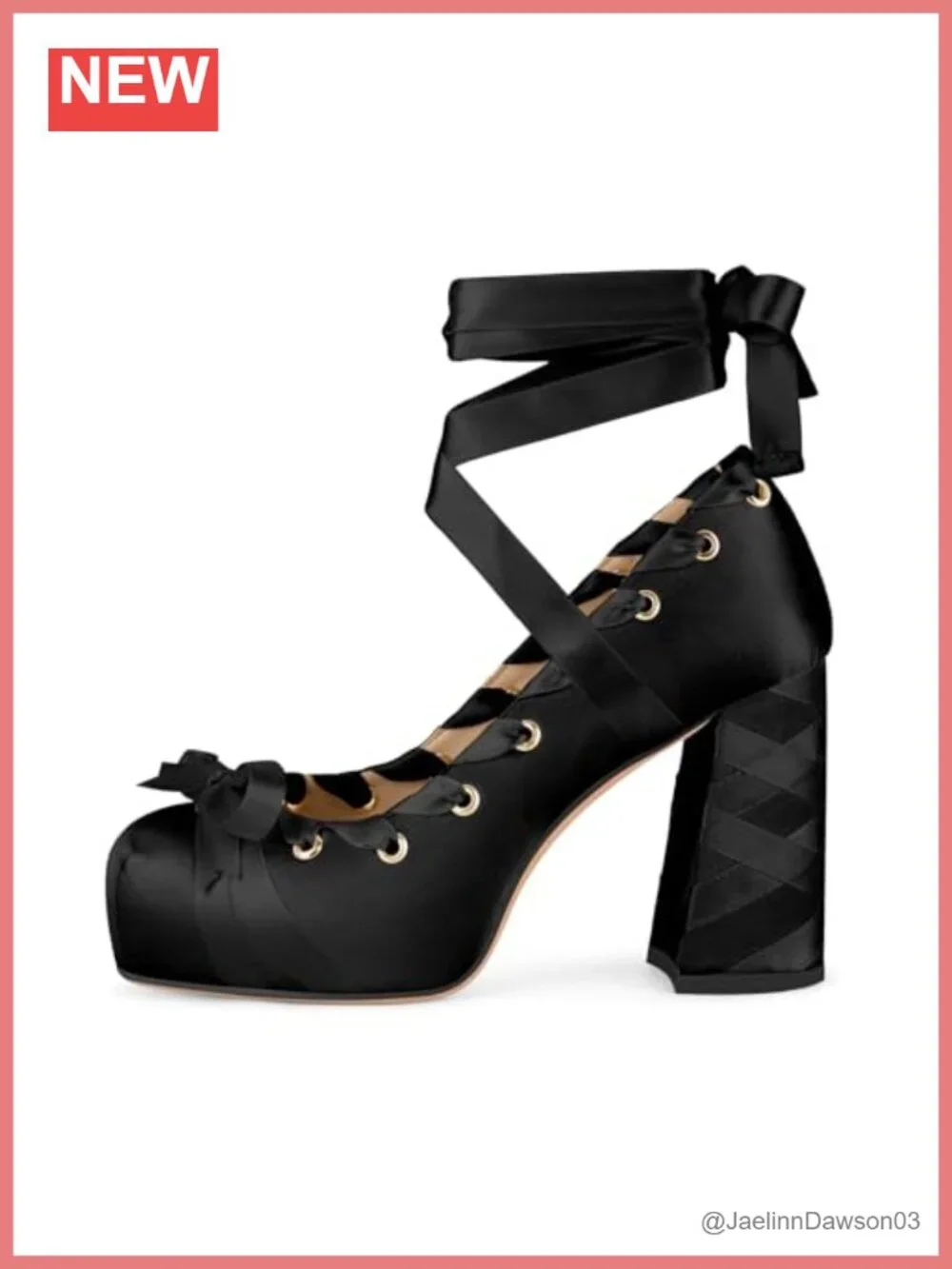 Handmade Satin Chunky Platform Pumps with Bow Ribbon Lace Up Heels